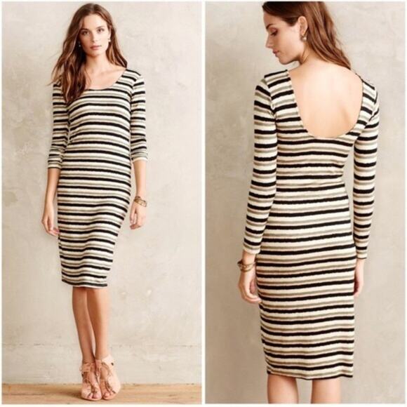 Anthropologie Dolan Prita Striped Midi Dress Deep Scoop Back Backless Size XS - Picture 1 of 7